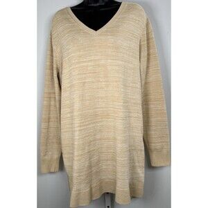 Duluth Trading XL Tan Heather Sweater Tunic V Neck Long Sleeve Knit Minimalist